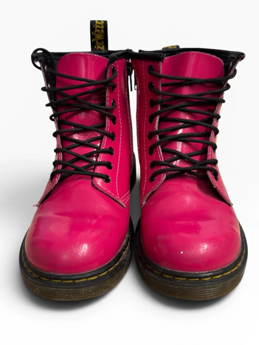 Dr. Martens Junior 1460 Patent Leather Lace Up Boots Hot Pink Kids US 2 UK 1